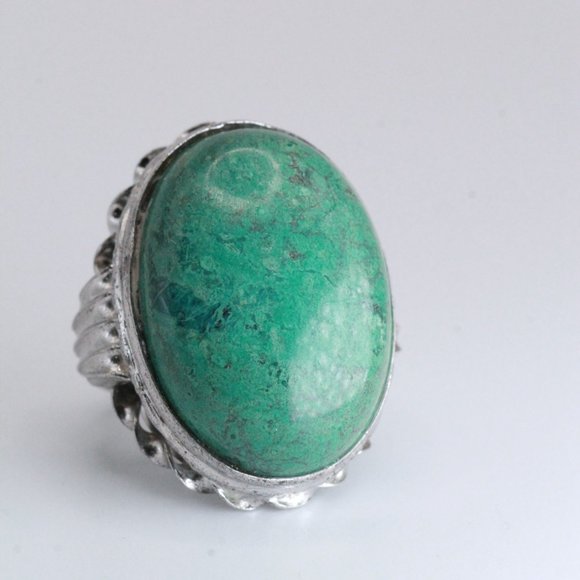 ANTIQUE ART DECO STERLING SILVER LARGE TURQUOISE CABOCHON RING - Picture 7 of 12